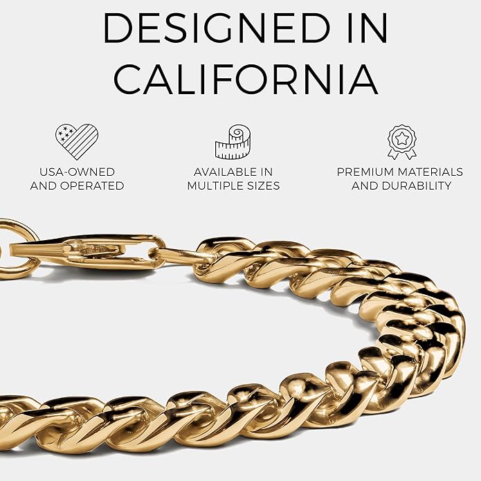 Elegatto Cuban Chain Premium 18K Gold Plated Bracelet for Men| Polished Gold-Plated Stainless Steel Cuban Link Chain | Men's Designer Jewelry Bracelets