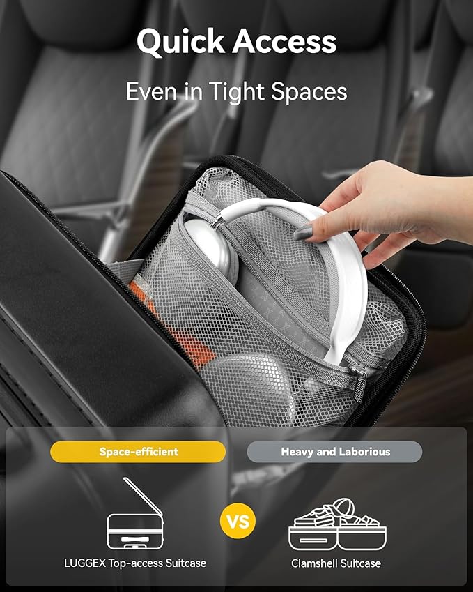 LUGGEX Underseat Carry On Luggage with Wheels, Small Suitcase with Top Open (Black, 14 Inch, 18L)