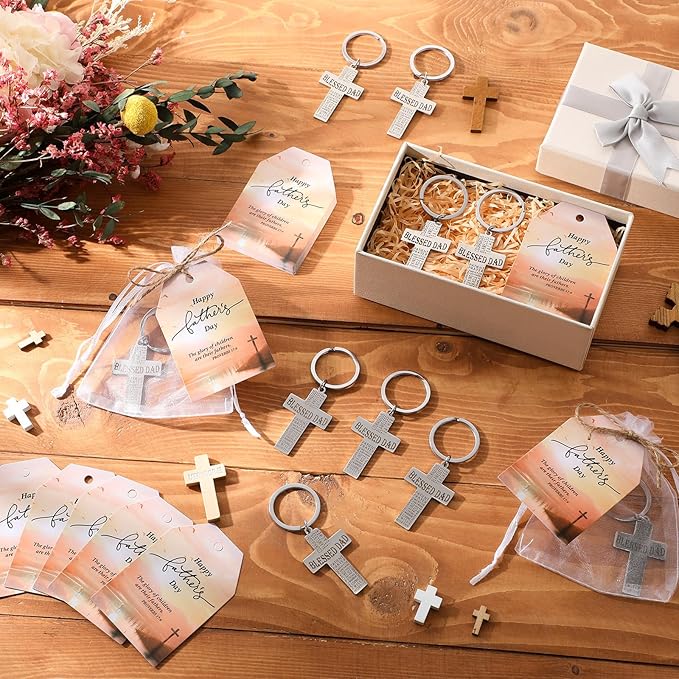 Spakon Father's Day Gifts for Church Bible Verse Keychains Blessed Dad Gifts Cards and Bags for Church Dad