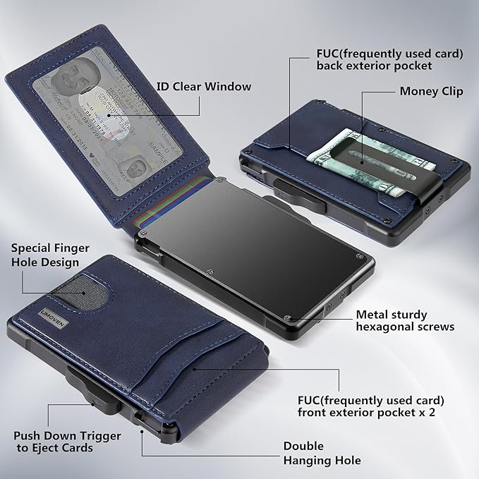 umoven Wallet for Men - with Money Clip Slim Leather Slots Credit Card Holder RFID Blocking Bifold Minimalist Wallet with Gift Box (Deep Blue)