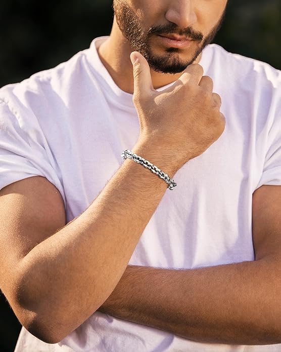 VNOX Link Chain Bracelets for Men - Cool Mens Bracelets Diamond-Cut Paperclip Solid Chain Bracelet Chunky Stainless Steel Jewelry Trendy Gifts