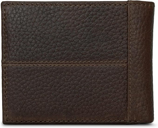 Eddie Bauer Men's Rugged Leather Bifold Wallet | Money Clip | RFID Protection | ID Window | Genuine Leather | EDC