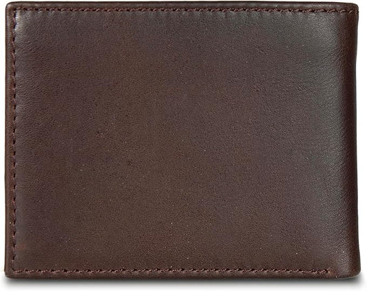Eddie Bauer Men's Rugged Leather Bifold Wallet | Money Clip | RFID Protection | ID Window | Genuine Leather | EDC