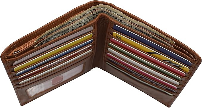 RFID Blocking Bifold Hipster Credit Card Wallet Premium Lambskin Leather (Tan)