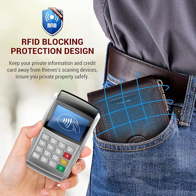 gzcz Zipper Wallet For Men Genuine Leather RFID Blocking Bifold Wallet for ID Window, Zip Coin Pocket and Credit Card Holders Large Capacity (Coffee)