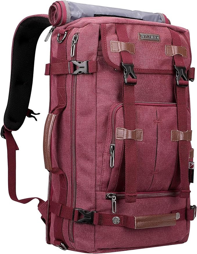 WITZMAN Canvas Backpack Vintage Travel Backpack Large Laptop Bags Convertible Shoulder Rucksack