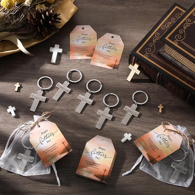 Spakon Father's Day Gifts for Church Bible Verse Keychains Blessed Dad Gifts Cards and Bags for Church Dad