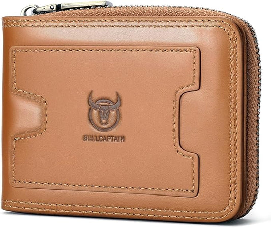 LUKZIJAES Genuine Leather Wallet for Men (#15-Yellow Brown)