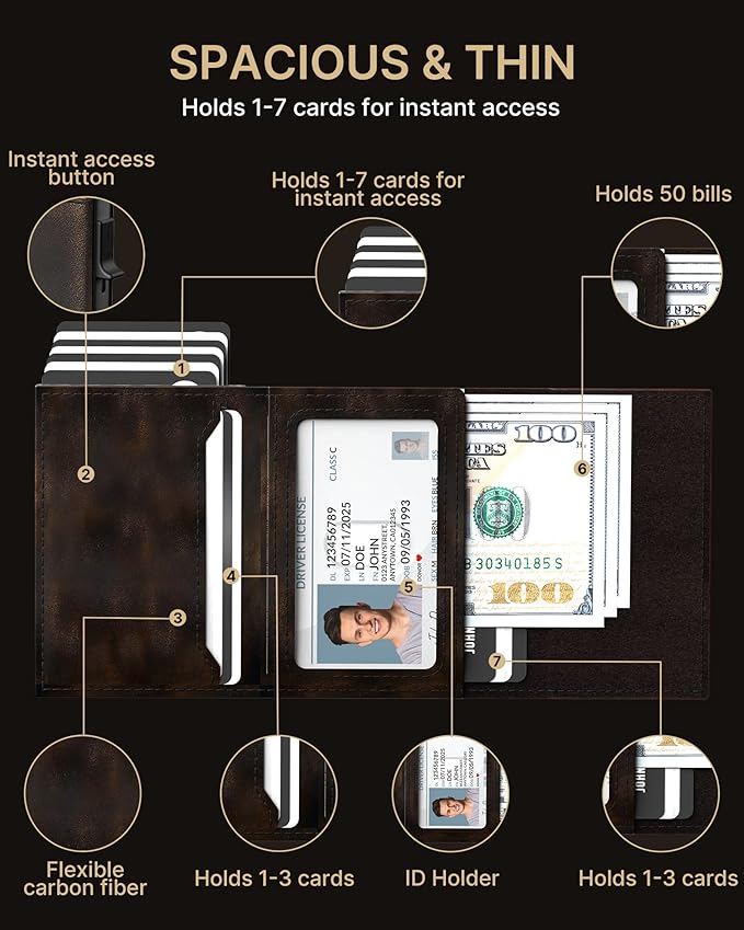 typecase Mens Wallet Card Holder: Pop Up Aluminum Case, Full Grain Leather, RFID Blocking, Smart, Slim, Minimalist, Front Pocket - 9-14 Card Capacity | ID Window | Cash Slot (Burnished Black)