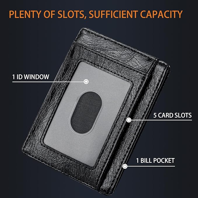 Travelambo Slim Wallet Front Pocket Minimalist Leather RFID Blocking Medium Size