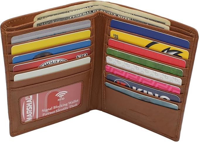 RFID Blocking Bifold Hipster Credit Card Wallet Premium Lambskin Leather (Tan)