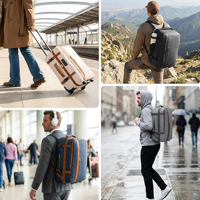 Fanwoli Rolling Vacuum Backpack Travel with One-Button Compression, Expandable Carry-On Suitcase Luggage, Approved TSA Lock & Water-Proof Laptop Compartment for Outdoor/Family/Business Trips