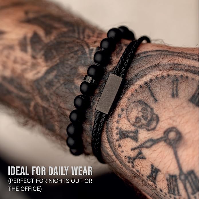 LUXAR Men’s Black Onyx Stone Bead Bracelets | Matte Black 8mm Stone | Minimalist, Designer Jewelry for Men