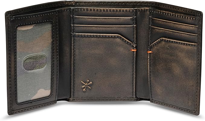 House of Jack Co. Duck Trifold Wallet for Men and Outdoorsmen with Camou Lining, Full Grain Cowhide Leather Wallet, Black