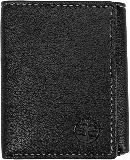 Timberland Men's Leather Trifold Wallet With Id Window, Black (Blix), One Size