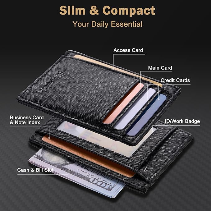Travelambo Slim Wallet Front Pocket Minimalist Leather RFID Blocking Medium Size