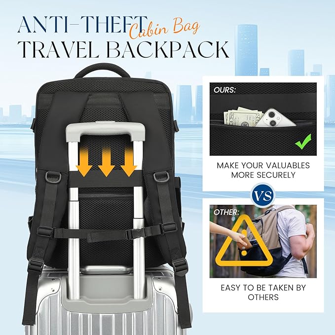 Large Travel Laptop Backpack, Carry on Backpack, 17.3 Inch Durable Business Work Sport Bag with USB Port, Water Resistant Rucksack Book Bag Gifts for Men Women, Black 22