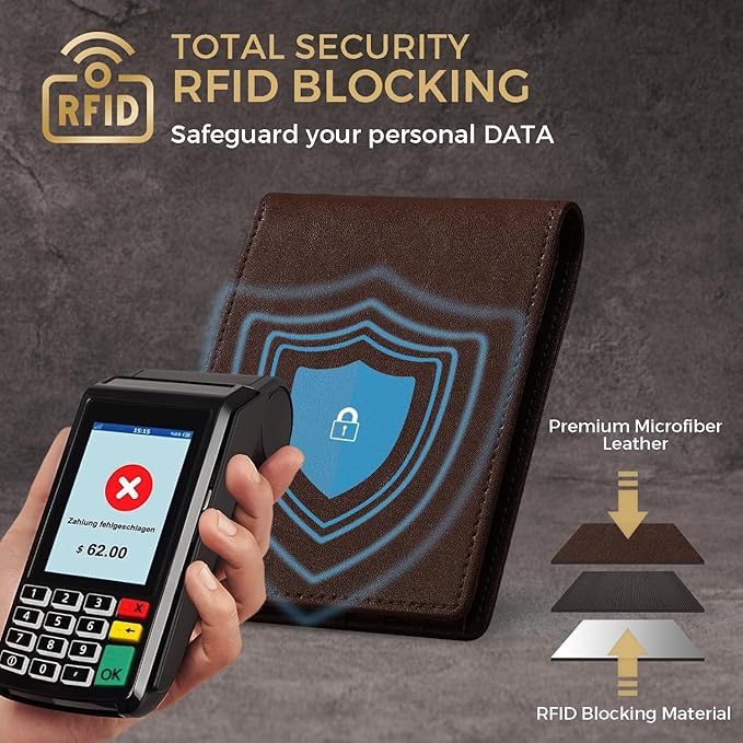 RUNBOX Wallet for Men Bifold RFID Blocking Wallets with 2 ID Window 14 Card Holders 1 cash pocket 1 Gift Box