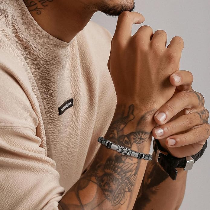 HZMAN 8.5In Link Bracelet for Men 8mm Wide Stainless Steel Fragrance/Essential Oil Relaxing Stress Relieving Rope Chain/Square Box Chain Bracelet