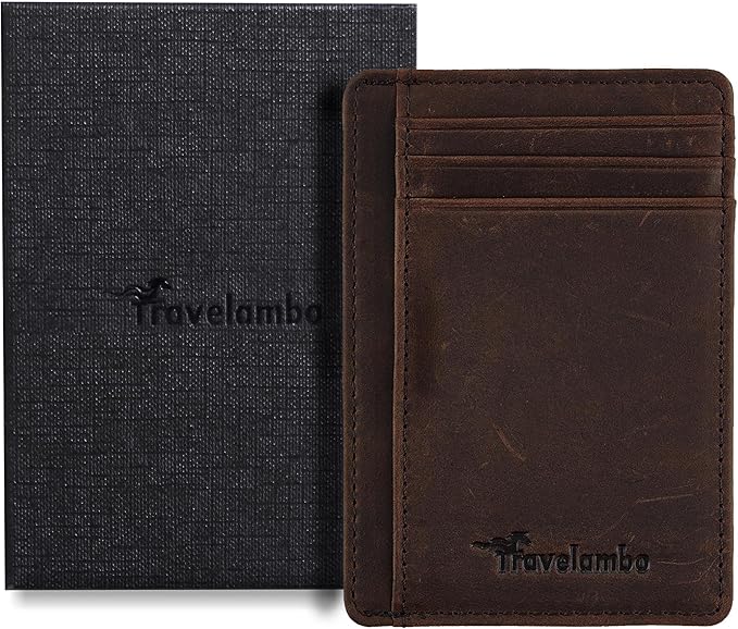 Travelambo Slim Wallet Front Pocket Minimalist Leather RFID Blocking Medium Size