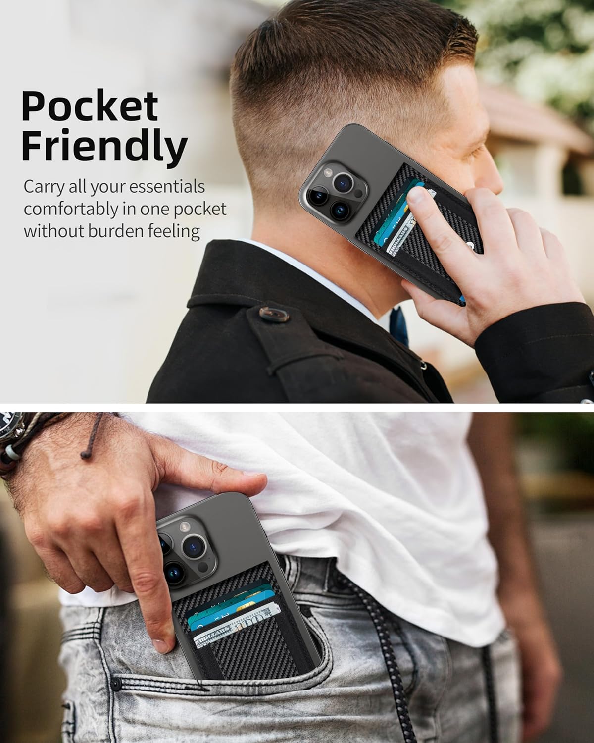 For Magsafe Wallet Stand, Strongest Magnetic Wallet for iPhone 17/16/15/14/13/12 Series, ID Window, 4 Card Slots, Fit 9 Cards, Vegan Leather, RFID Blocking, Black Carbon Fiber