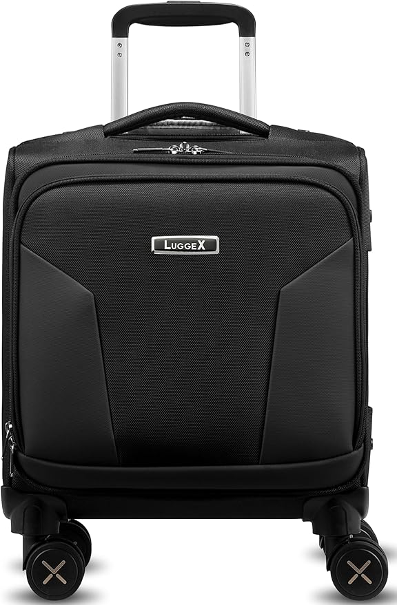 LUGGEX Underseat Carry On Luggage with Wheels - Soft Sided Small Suitcase - Underseat Luggage with Front Open Design (15 Inch, Black)