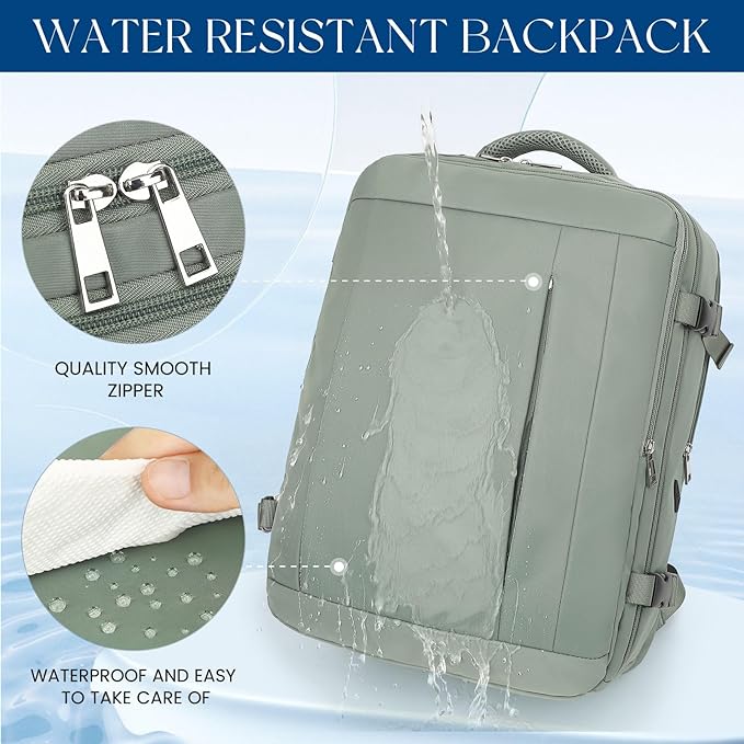 Large Travel Laptop Backpack, Carry on Backpack, 17.3 Inch Durable Business Work Sport Bag with USB Port, Water Resistant Rucksack Book Bag Gifts for Men Women, Green