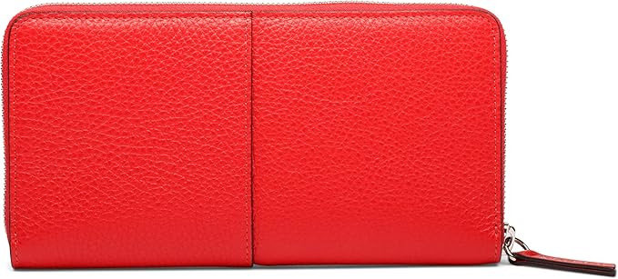 Bosca Womens Wallet - Slim Italian Leather Zip 8" Wallet For Women, Handmade in Italy - 12 Card Pockets, 2 Bill/Phone Pockets, Zipper Coin Pocket, Red