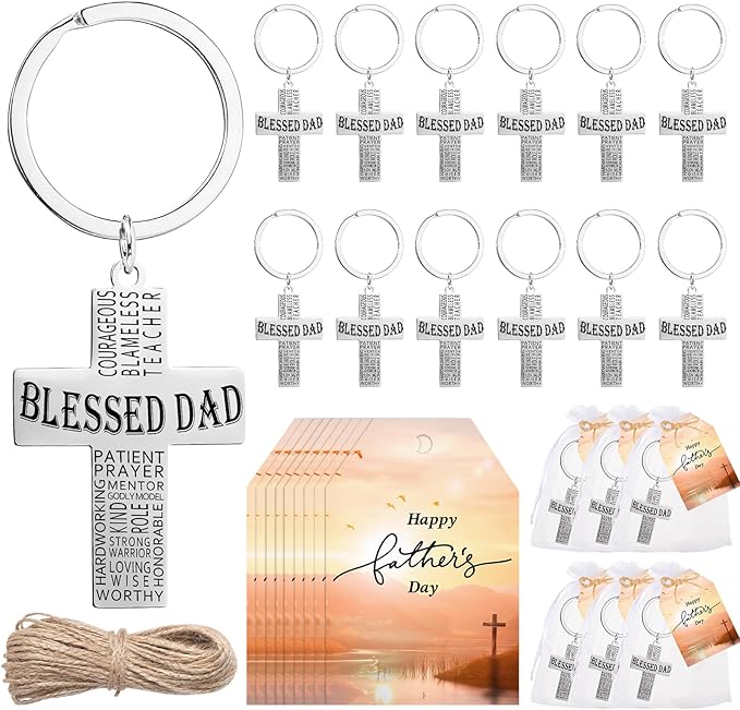 Spakon Father's Day Gifts for Church Bible Verse Keychains Blessed Dad Gifts Cards and Bags for Church Dad