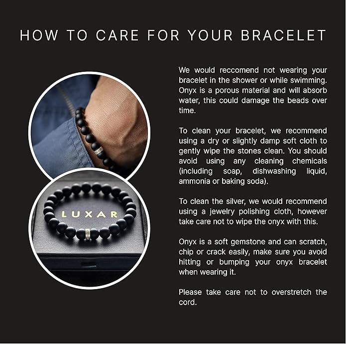 LUXAR Men’s Black Onyx Stone Bead Bracelets | Matte Black 8mm Stone | Minimalist, Designer Jewelry for Men