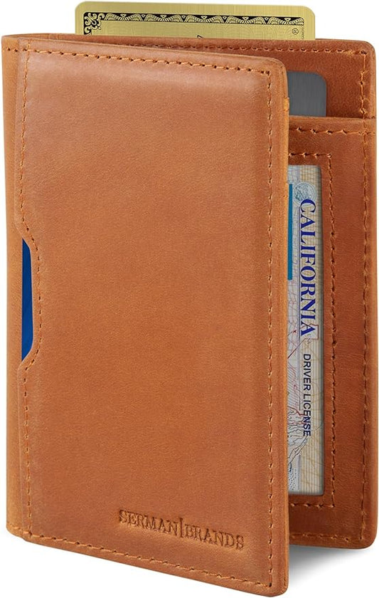 SERMAN BRANDS - Wallets for Men Slim Mens leather RFID Blocking Minimalist Card Front Pocket Bifold Travel Thin