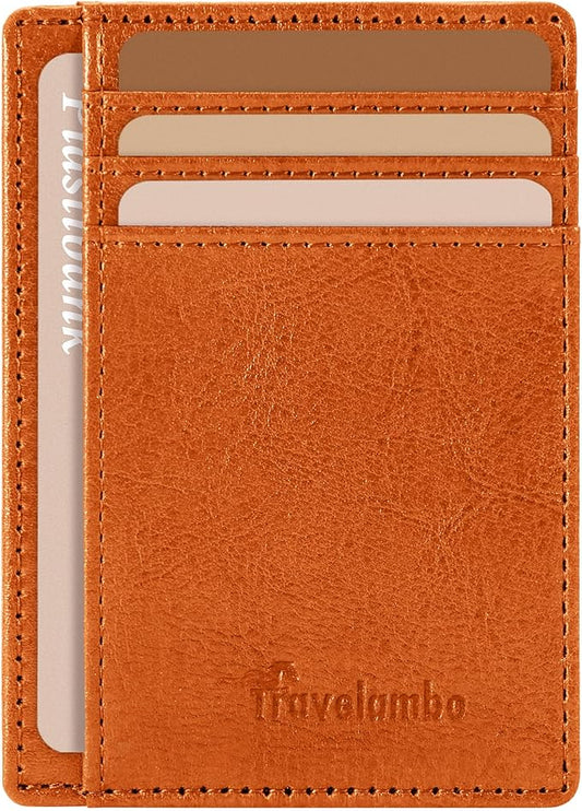 Travelambo Slim Wallet Front Pocket Minimalist Leather RFID Blocking Medium Size