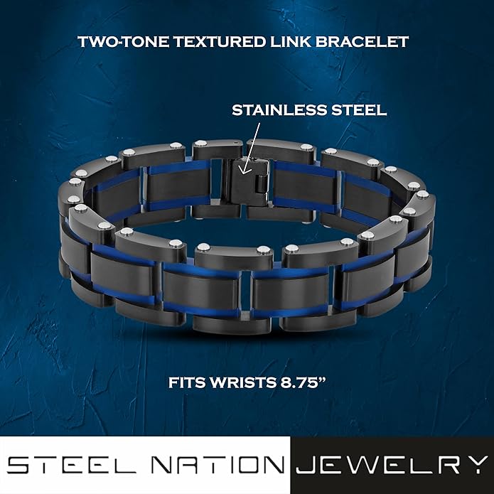 Men's Two-Tone Textured Link Bracelet – 8.5 Inch Stainless Steel, Hypoallergenic