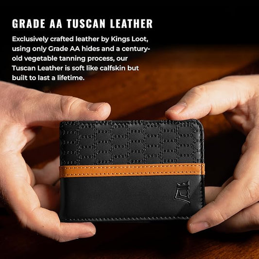 Kings Loot Wallet for Men | Customized Minimalist Slim RFID Blocking Leather Design with Cash Pocket & Card Pull Strap | Holds 1-15 Cards | Stylish & Durable Wallets | Supercar Collection (MN Dunes)