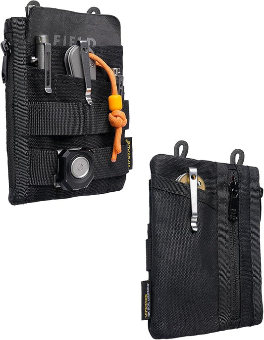 VIPERADE VE16N-OW Waxed Canvas Zipper Wallet, Minimalist with 5 Pockets, 2 Zipper Slim Pocket Multitool Pouch for Everyday Carry (Black)