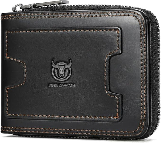 LUKZIJAES Genuine Leather Wallet for Men (#15-Black)