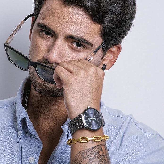 VNOX Link Chain Bracelets for Men - Cool Mens Bracelets Diamond-Cut Paperclip Solid Chain Bracelet Chunky Stainless Steel Jewelry Trendy Gifts