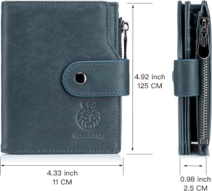 LUKZIJAES Genuine Leather Wallet for Men Vertical Model Large Capacity Card Case Purse Mens Vintage RFID Blocking with Zipper ID Window Coin Pocket (#6-Blue)
