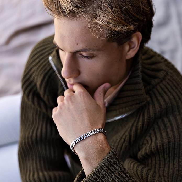 Elegatto Cuban Chain Premium 18K Gold Plated Bracelet for Men| Polished Gold-Plated Stainless Steel Cuban Link Chain | Men's Designer Jewelry Bracelets