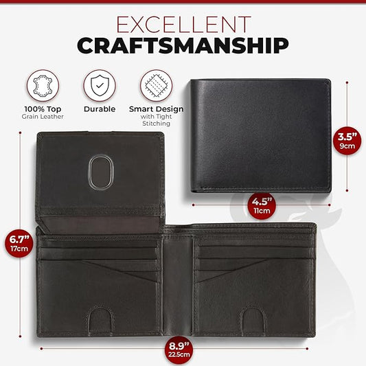 BULL GUARD Mens RFID Blocking Bifold Wallet Soft Leather Black Western Secure and Durable Extra Capacity Billfold with Credit Cards Slots Flip Up ID