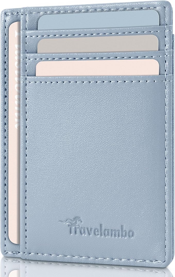 Travelambo Slim Wallet Front Pocket Minimalist Leather RFID Blocking Medium Size