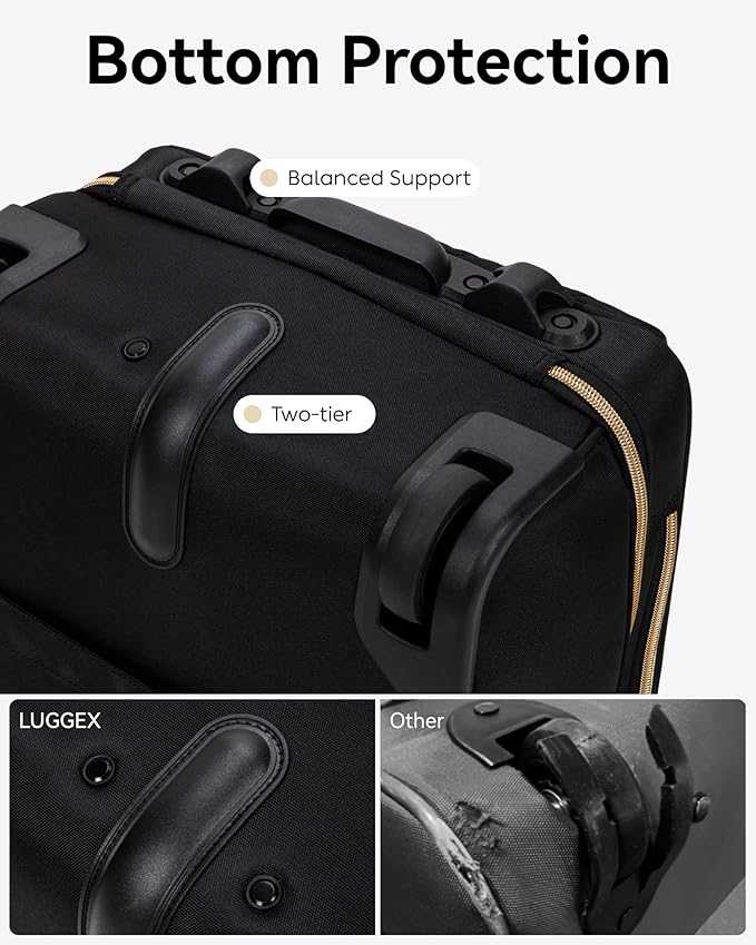 LUGGEX Underseat Carry On Luggage with Wheels, Stylish Lightweight Under Seat Luggage, Soft Sided Personal Item Suitcase for Short Trip (Black, 16 Inch)