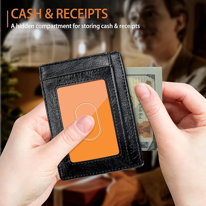 Travelambo Slim Wallet Front Pocket Minimalist Leather RFID Blocking Medium Size