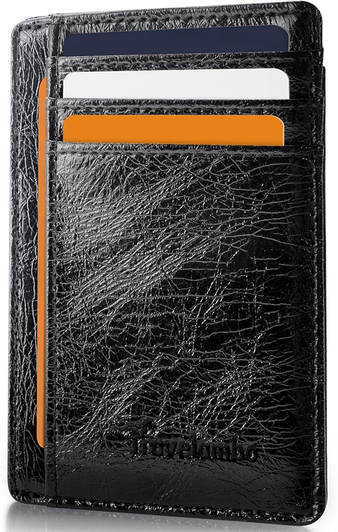 Travelambo Slim Wallet Front Pocket Minimalist Leather RFID Blocking Medium Size