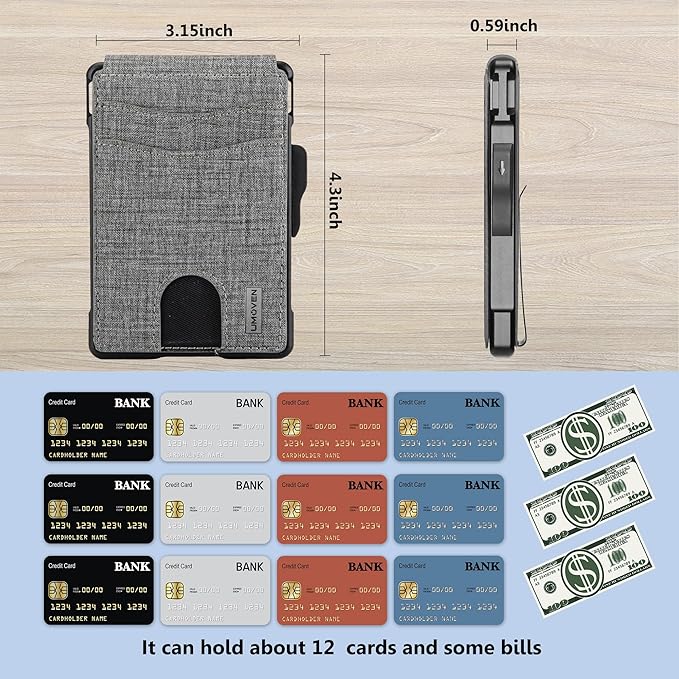 umoven Wallet for Men - with Money Clip Slim Leather Slots Credit Card Holder RFID Blocking Bifold Minimalist Wallet (Gray Fabric)