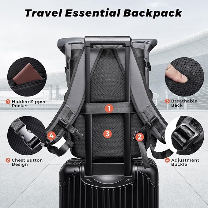 Roll Top Travel Backpack for Men and Women 15.6 Inch 20-25L Expandable Water-Resistant Commuter Casual Daypack Laptop Backpack for Work Business College