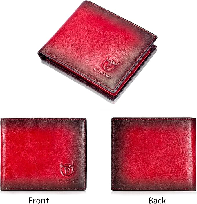 LUKZIJAES Genuine Leather Wallet for Men RFID Blocking Slim Bifold Front Pocket Wallets with 2 ID Window (#1-Red)