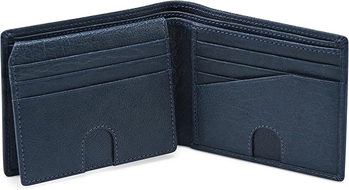 BULL GUARD Mens RFID Blocking Bifold Wallet Soft Genuine Leather Brown Western | Secure and Durable Extra Capacity Billfold in Buffalo Blue Leather