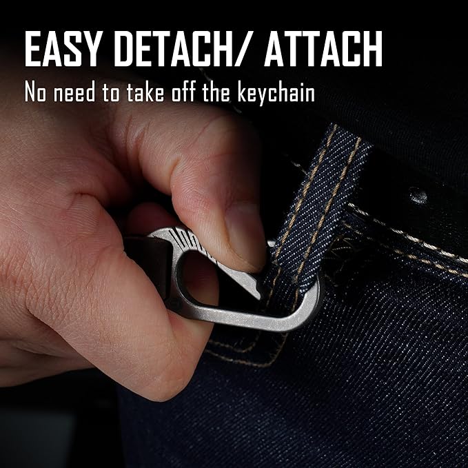 KeyUnity KM02 Titanium Belt Clip Carabiner Leather Keychain Holder with Removable Stainless Steel Key Ring