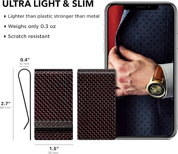 SERMAN BRANDS Carbon Fiber Money Clip for Men – Slim RFID Money Clip Wallet, Minimalist Front Pocket EDC Wallet Cash Holder & Credit Card Holder -100% Real Carbon Fiber Wallet